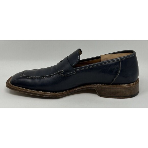Bruno Magli Navy Blue Leather Penny Loafers